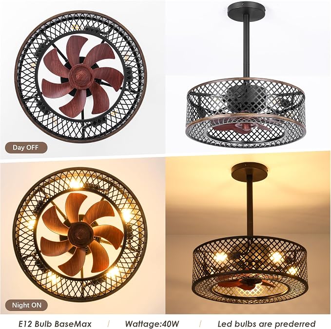 REDSTAR Caged Ceiling Fans with Lights, Black Industrial Ceiling Fan with Light and Remote, Farmhouse Ceiling Fan Light for Living Room, Bedroom, Kitchen (Modern Minimalist)