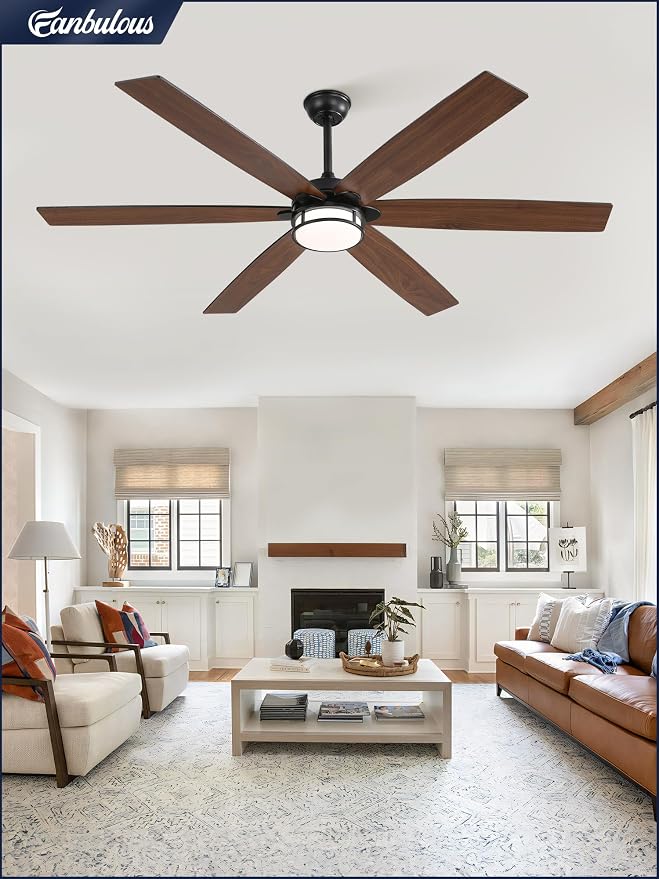 Fanbulous 65 Inch Ceiling Fans with Lights, Farmhouse Large Ceiling Fans with Remote, Black&Brown Modern Ceiling Fan with LED Light, Quiet DC Motor for Living Room, Bedroom, Kitchen, Indoor