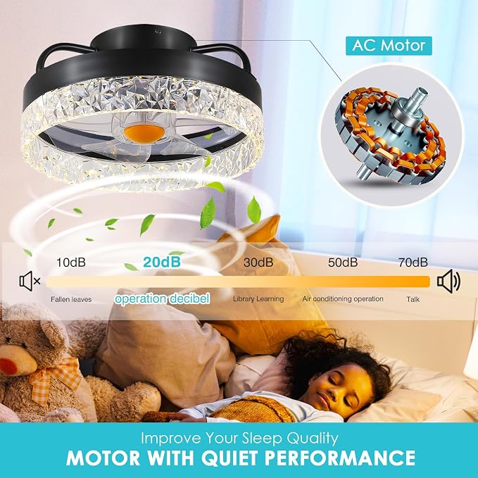 Mpayel RGB Ceiling Fans with Lights and Remote, 13'' Low Profile Ceiling Fans, LED Bladeless Modern Flush Mount Ceiling Fan Light for Bedroom, Living Room, Kitchen