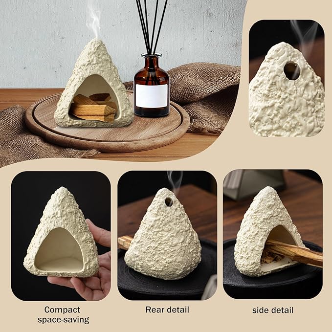 Volcano Palo Santo Holder, Handcrafted Ceramic Mini Chiminea Incense Burner for Sage & Smudge Sticks, Mountain Fireplace Style for Meditation, Yoga, Aromatherapy, Home Decor, Spiritual Gifts