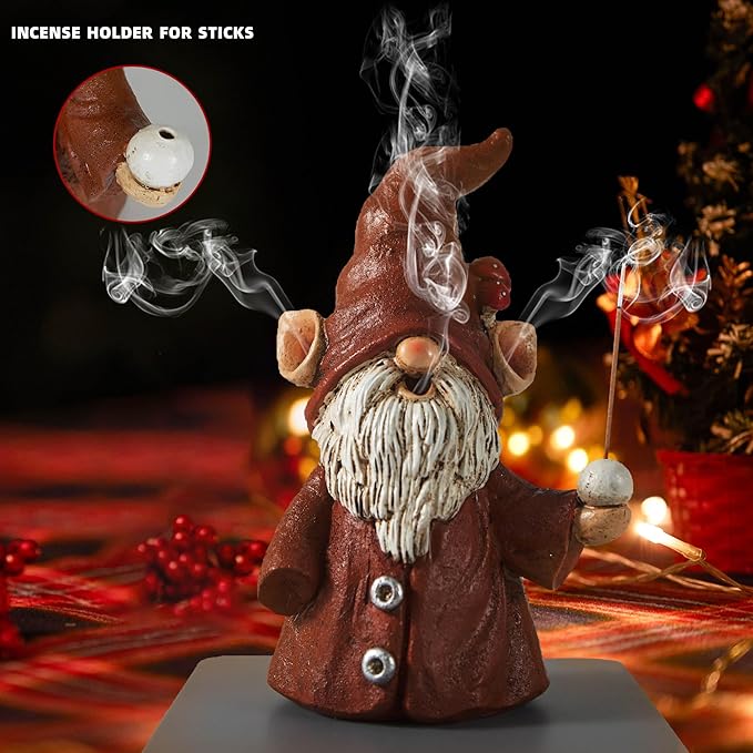 Cacukap Incense Holder for Sticks, Cute Gnome Statue Incense Cone Burner Ornaments, Adorable Gnome Home Decoration, Unique Gnome Stocking Stuffers for Women Men