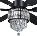Kviflon 52 Inch Crystal Ceiling Fan with Lights, Black Fandelier Ceiling Fan with Light and Remote/APP Control, Modern Chandelier Ceiling Fan for Bedroom Living Room, Quiet DC Motor, Dimmable LED
