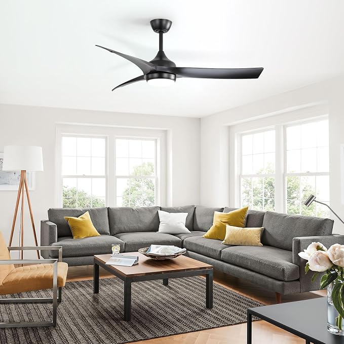 Sofucor 52 Inch Smart Ceiling Fan, Work with App/Alexa/Google, Outdoor Black Ceiling Fan with Lights Remote Control, Airflow 6000CFM ABS 3 Blade Reversible DC Motor for Bedroom Living Room Patio