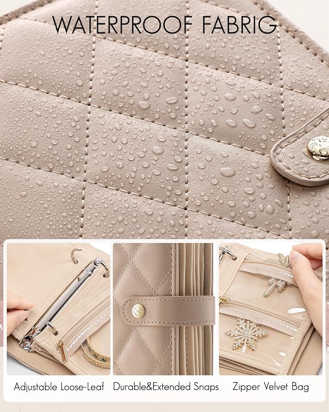 VLANDO Travel Jewelry Case,Portable Jewelry Organizer Storage Book with Clear Zipper Velvet Jewelry Pouch Bag Gifts for Traveler Women Girls-Toffee