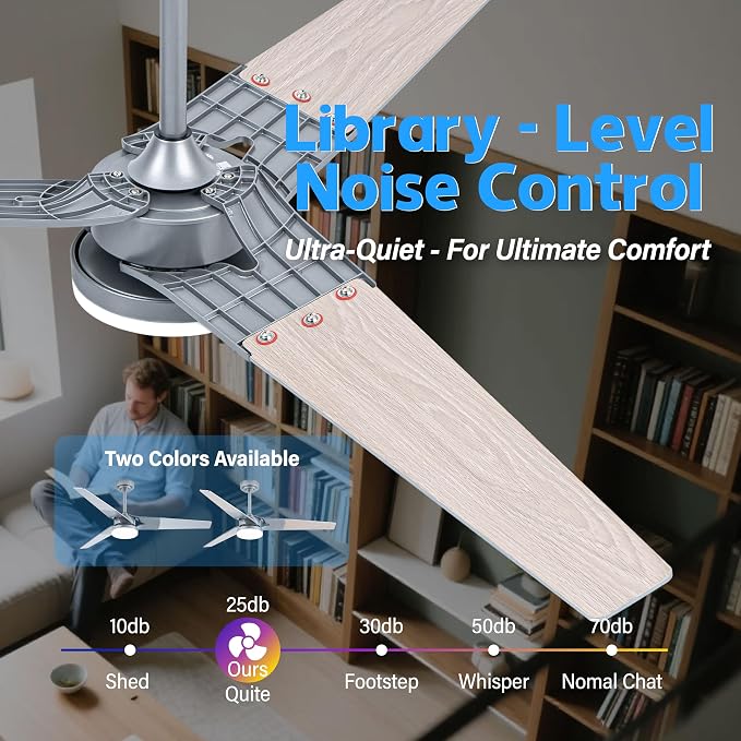Ceiling Fan with Lights and Remote, 3 Blade App Control Timer Reversible Stepless Brightness and Color Temperature Outdoor Wood Ceiling Fan with Lights (Silver, 60 In'ch)