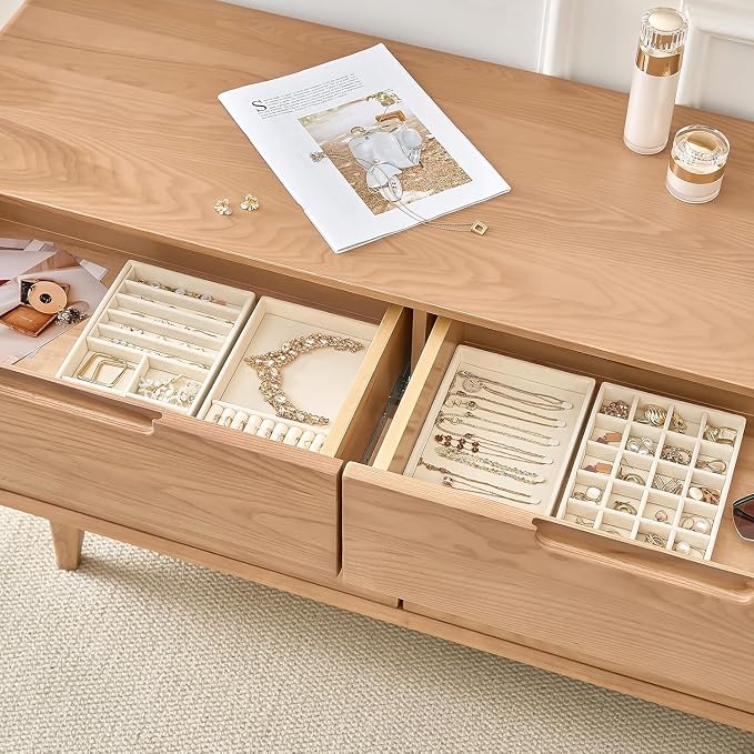 ProCase Stackable Jewelry Organizer Trays for Drawers, Jewelry Drawer Inserts Container Display Case Storage for Earring Necklace Rings Bracelet with Removable Dividers -Beige, 4 Layers