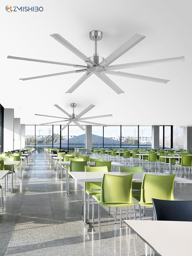 ZMISHIBO 84 Inch Industrial DC Motor Ceiling Fan, Large Ceiling Fan with 8 Reversible Blades, 3 Downrods, 6-Speed Remote Control, Home or Commercial Ceiling Fans for Porch/Garage/Shop, Nickel