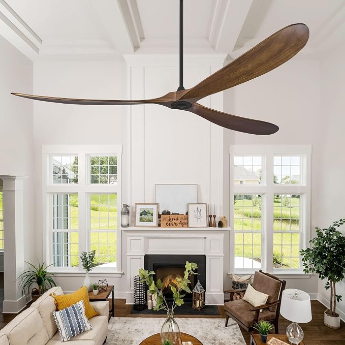 Haipeel Wood Ceiling Fans without Lights, 84 Inch Extra Large Ceiling Fan no Light with Remote, High CFM Indoor Outdoor Ceiling Fan no Light 3 Blade Propeller for Patios Farmhouse Garage, Dark Walnut