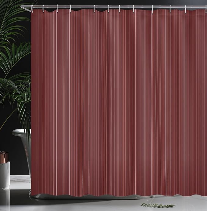 Ambesonne Maroon Shower Curtain, Classical Striped Display with Thin Lines Modern Fashion Repetitive Abstract Pattern, Cloth Fabric Bathroom Decor Set with Hooks, 69" W x 70" L, Maroon