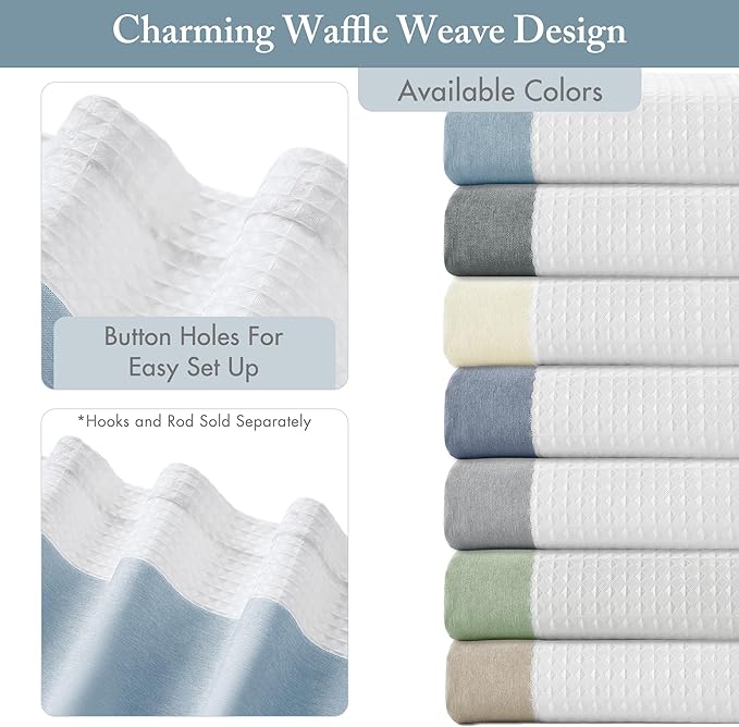 Madison Park Shower Curtain Waffle Weave Striped Pieced Design Fabric Shower Curtain Extra Long Premium Spa Quality Modern Shower Curtains for Bathroom Tall 72"x84" Blue