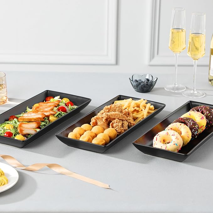MALACASA 3 Tier Serving Trays for Party, 14 Inch Porcelain Black Trays for Serving Food, Dessert Stand with Collapsible Gold Metal Rack | Tiered Serving Stand for Party, Fruit Tray, Trays for Serving Food, Dessert Stand with Collapsible Sturdier Gold M...