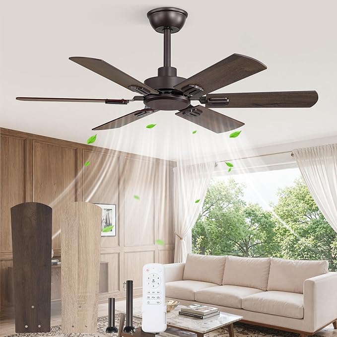 Fanbulous 42 Inch Ceiling Fans No Light with Remote, Modern Ceiling Fan Without Light, Dual Finish 6 Blades, Reversible Quiet DC Motor, 6 Speed, Large Ceiling Fan for Indoor or Outdoor, Oil Bronze