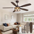 Fanbulous Farmhouse Ceiling Fan with Light and Remote, 52" Black Rustic Flush Mount Ceiling Fans for Bedroom Living Room, Industrial Caged Ceiling Fan for 6 Speed Reversible Motor, 5 Dual Blades