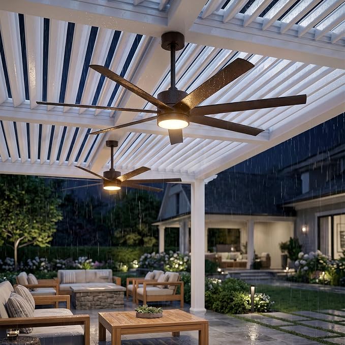 56 Inch Waterproof Outdoor Ceiling Fan with Light, All-Weather Wet Rated Outdoor Fans for Patios, 7 UV-Proof Blades, Smart Alexa/App/Remote Control, High CFM Quiet DC Motor for Exterior Gazebo Porch