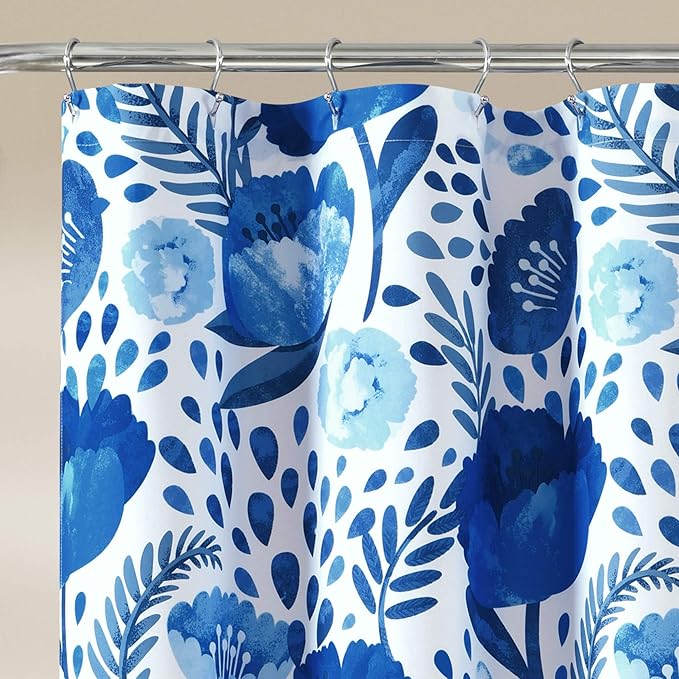 Lush Decor Poppy Garden Shower Curtain Single 72" W x 72" L Blue - Floral Shower Curtains for Bathroom - Colorful Bathroom Curtain - Cottage Core Decor