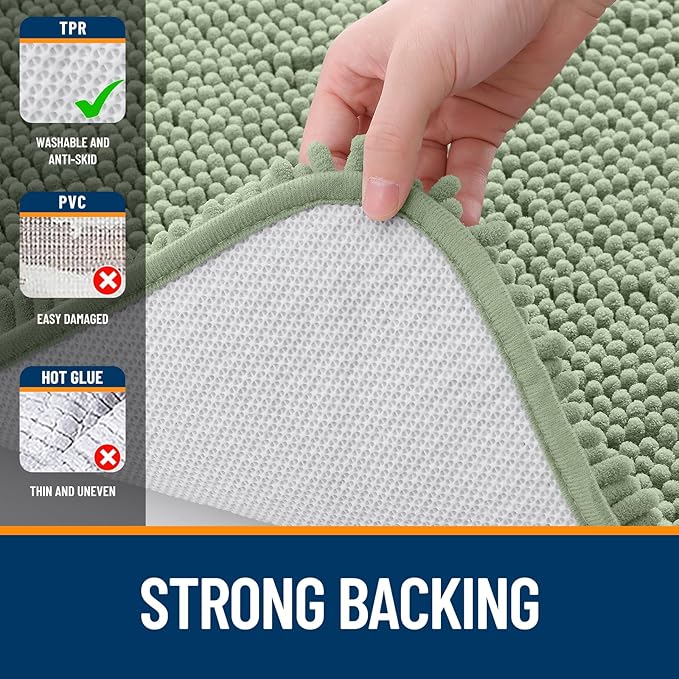 OLANLY Bathroom Runner Rugs 47x24, Soft Absorbent Chenille Bath Rugs, Rubber Backing Quick Dry, Machine Washable Long Bath Mats for Bathroom Floor, Tub and Shower, Home Decor Accessories, Sage Green