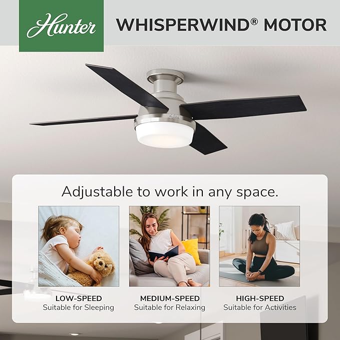 Hunter Dempsey, Indoor, Ceiling Fan, Modern, 52 inch, Brushed Nickel