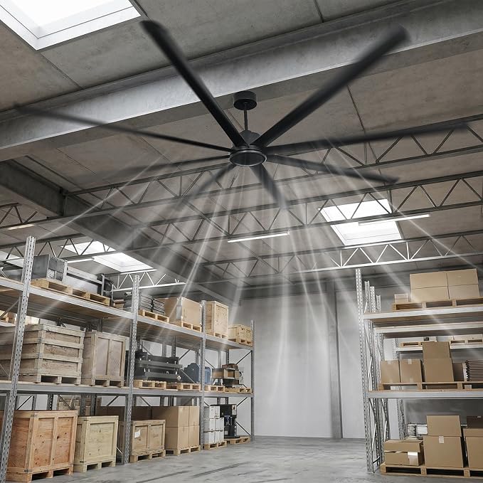 120 Inch HVLS Industrial Ceiling Fan, Large Ceiling Fan with Remote Control, High Airflow Commercial Fan for Garage Gym Shop Warehouse, Quiet DC Motor, 6 Speeds, 8 Aluminum Blades