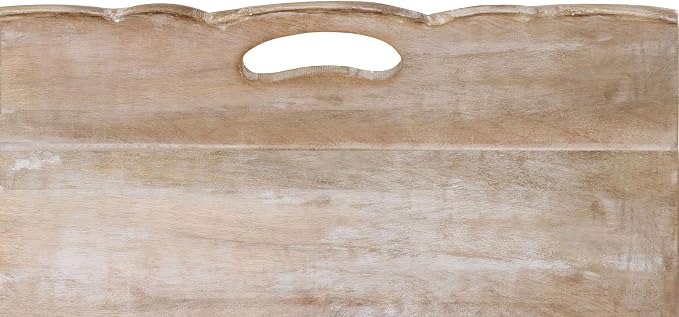 COTTON CRAFT Hand Carved Wooden Serving Tray - Breakfast Tray with Handles | White Wash Finish Decorative Dinner Tray - Rustic Intricately Detailed Unique Furnishing Accent - Food Tray - 17x13x2.75 Inch