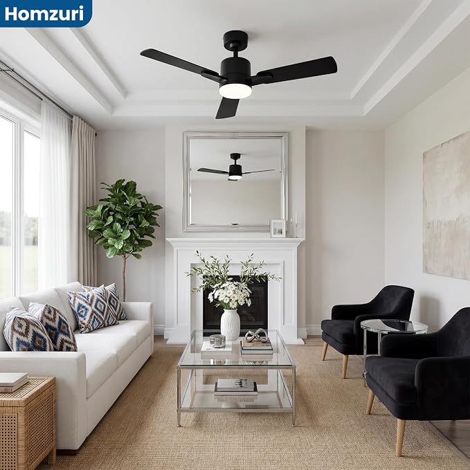 42" Ceiling Fan with Light and Remote, 6 Speed, Reversible Quiet DC Motor, 3CCT & Dimmable, Fast Install, Dual Finish 3 Blades Downrod Ceiling Fan with Lights for Bedroom, Living Room, Apartment