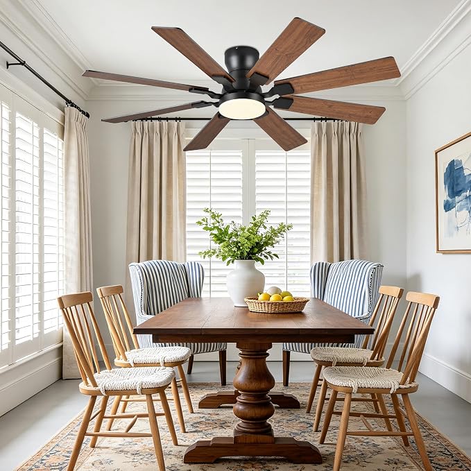 JSAITEE 52Inch Ceiling Fan with Lights, Flush Mount Low Profile, Brown | Ceiling Fans,DC Reversible Motor Noiseless, 3CCT Dimmable, Dual Finish, 6 Speeds Ceiling Fan for Indoor/Outdoor