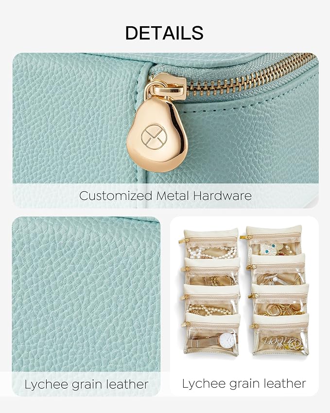 VLANDO Jewelry Travel Case,Travel Jewelry Organizer with Clear Velvet Jewelry Bags 8Pcs Zipper Pouch for Women Girl Gift-Lake Blue