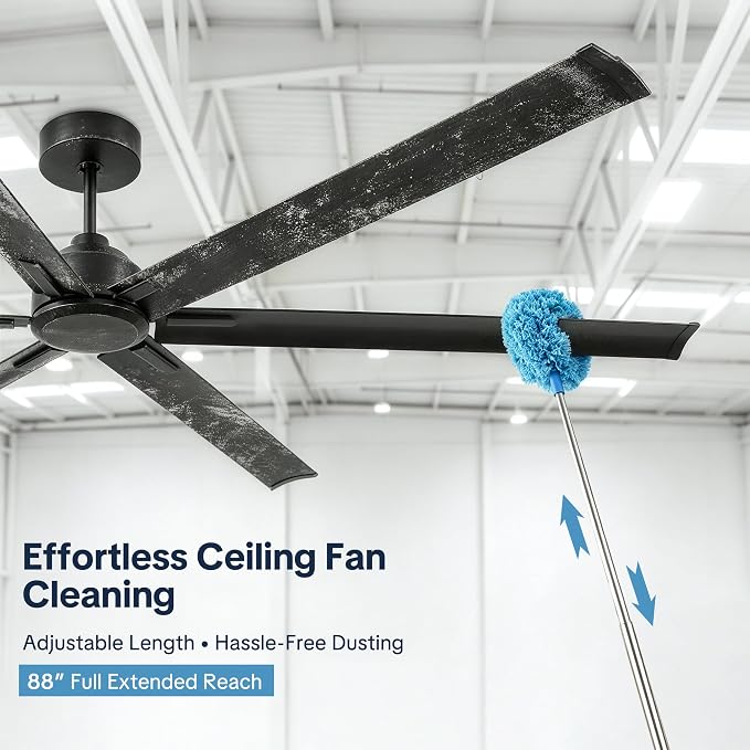 120 Inch Extra Large Ceiling Fan,HVLS Industrial Ceiling Fan with DC Reversible Motor,6 Speed Black Commercial Fan,High CFM, 6 Aluminum Blades,Timer,3 Downrods for Garage/Shop/Warehouse/Gym/Barn