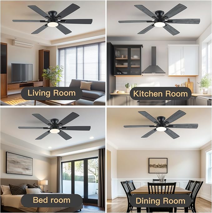 Ceiling Fans with Lights and Remote Control, Black Low Profile Ceiling Fan with Light 3-Color LED Dimmable, Memory for Lighting, Fan Reversible and Fan Gear, 6-Speed, Timer, Indoor/Outdoor Use