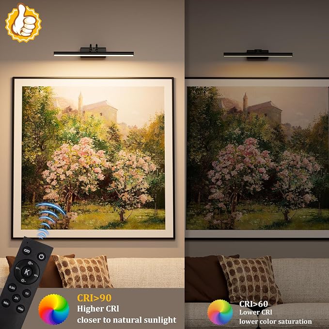 Battery Operated Wall Light for Living Room Picture Light for Wall Set of 2, 4000 mAh, 14'' Dimmable Art Painting Light, Remote Control, Display for Gallery, Living Room, Bedroom (Black)