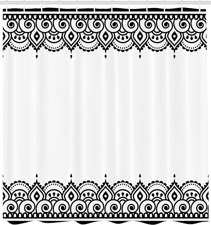Ambesonne Orient Shower Curtain, Middle Eastern Ornamental Style Floral Damask Moroccan Pattern Illustration, Cloth Fabric Bathroom Decor Set with Hooks, 69" W x 84" L, Charcoal White