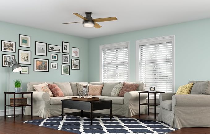 Hunter 52 inch Indoor Ceiling Fan with LED Light and Remote Control - Bronze Modern Ceiling Fan, Low Profile Mount, 4 Blades, For Bedroom, Living Room, or Kitchen, Quiet - Dempsey 59447, Noble Bronze