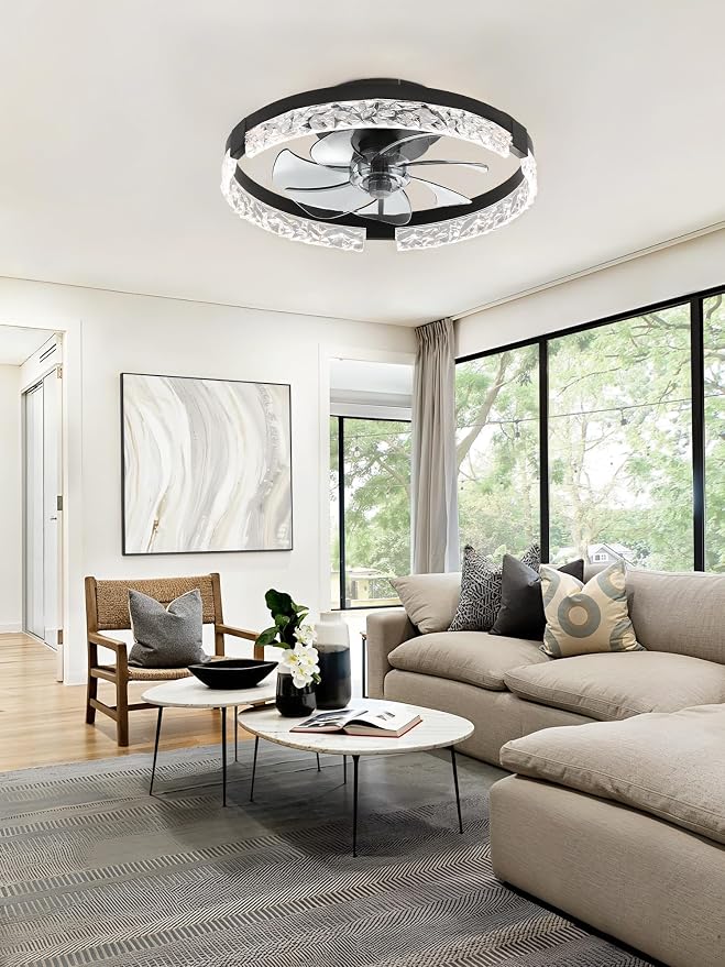 ZMISHIBO Ceiling Fans with Lights and Remote, 18 Inch Flush Mount Fan Light, 6 Speeds, 3CCT, Dimmable, Low Profile Ceiling Fan, Modern Ceiling Fan with Light for Bedroom and Living Room, Black