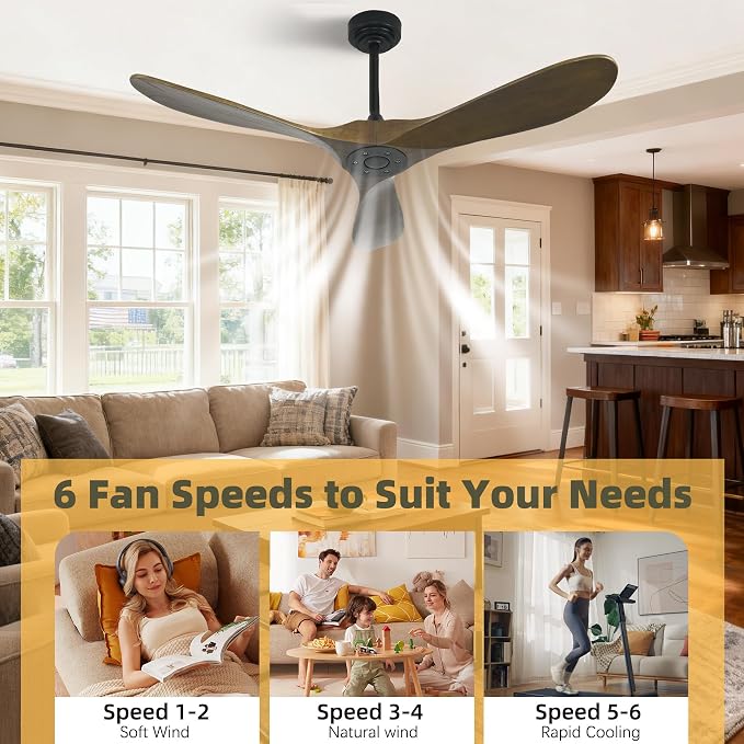 Smart Ceiling Fan no Light, 52 Inch Outdoor Ceiling Fan Without Light, Compatible with Alexa/Google/App, 3 Solid Wood Blades, Modern Wood Fan for Patio, Bedroom, Living Room,Bronze