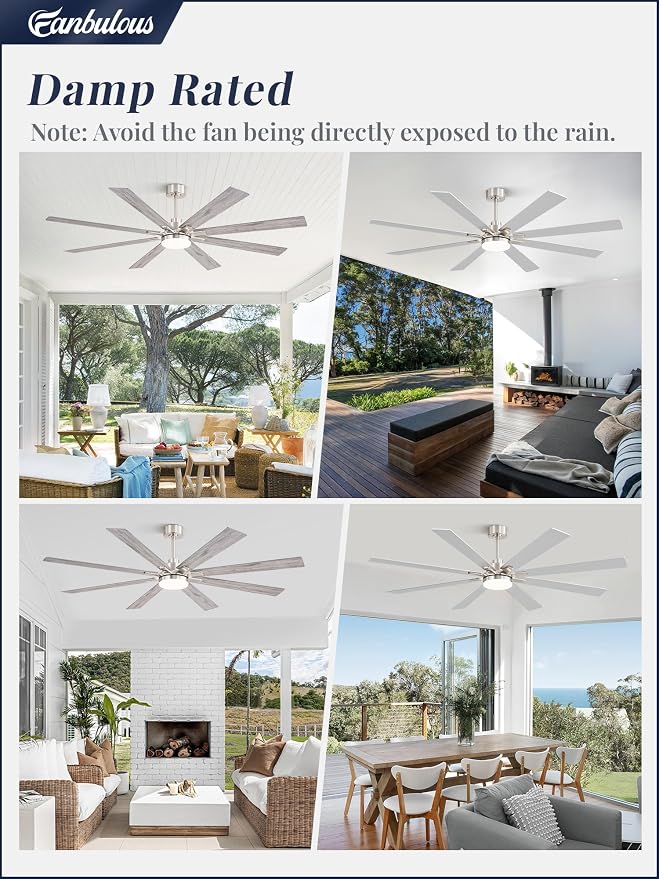72 Inch Ceiling Fans with Lights and Remote, Dual-Sided Reversible Blades for Versatile Décor, Quiet DC Motor, 120° Wide-Angle Customized Brightness & 3CCT, Damp Rated for Indoor/Outdoor Use