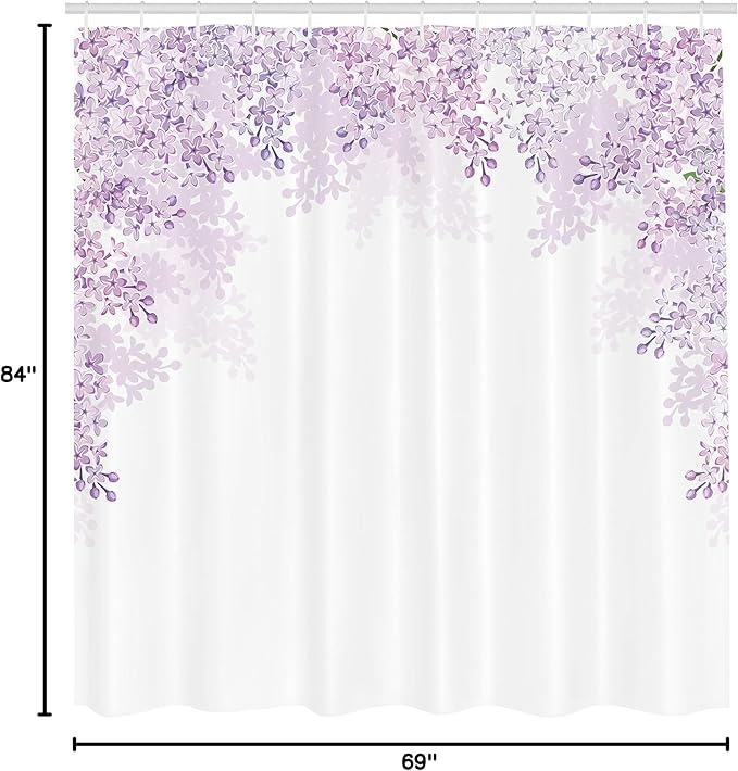 Ambesonne Flower Shower Curtain, Framing Lilac Flowers in Blossom Vernal Season Soothing Color Shades, Cloth Fabric Bathroom Decor Set with Hooks, 69" W x 84" L, Lavender White