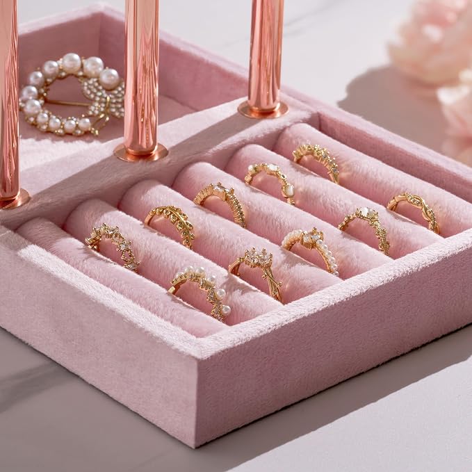 Jewelry Organizer Stand for Necklaces, Bracelets, Earrings, Rings, Pink | 3 Tier Velvet Bracelet Holder Display | Jewelry Organizers and Storage | Jewelry Tree | Jewelry Towers