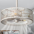 REDSTAR Caged Ceiling Fans with Lights, White Industrial Ceiling Fan with Light and Remote, Farmhouse Ceiling Fan Light for Living Room, Bedroom, Kitchen (Modern Minimalist W)