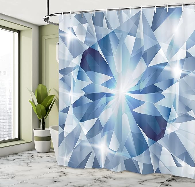 Ambesonne Diamonds Shower Curtain, Sharp Shaded Group of Frozen Diamond with Patterns Image Print, Cloth Fabric Bathroom Decor Set with Hooks, 69" W x 75" L, Blue Grey