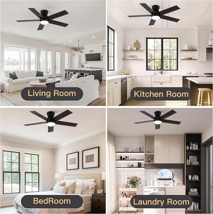 Ceiling Fans with Lights and Remote Control, Bedroom Ceiling Fan with Light 3-Color LED Dimmable and Replaceable, Memory for Lighting and Fan Reversible, 6-Speed, Timer, Indoor/Outdoor Use, 47 Inch