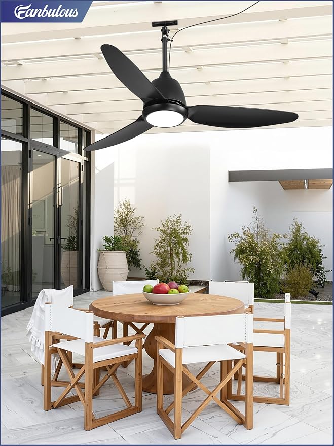 Fanbulous 42" Outdoor Ceiling Fan with Light, IP65 Waterproof Wet Rated, Plug in Gazebo Fan with 10FT Cord, Smart APP & Remote, 6-Speed Reversible DC Motor, 3CCT Dimmable LED for Patio Porch (Black)