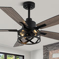 52" Farmhouse Ceiling Fan with Lights and Remote Control | Reversible DC Motor,5 Double Finish Wood Blades,Caged Rustic Ceiling Fan with Light for Bedroom,Living Room,Dining Room