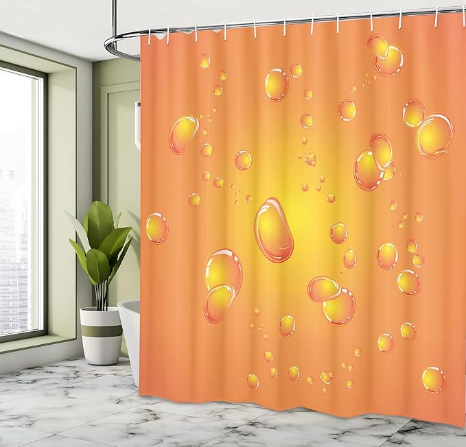 Ambesonne Orange Shower Curtain, Abstract Tangerine Colored Bubbles on Closeup Background Fresh Summer Design Graphic Pattern, Cloth Fabric Bathroom Decor Set with Hooks, 69" W x 75" L, Burnt Orange