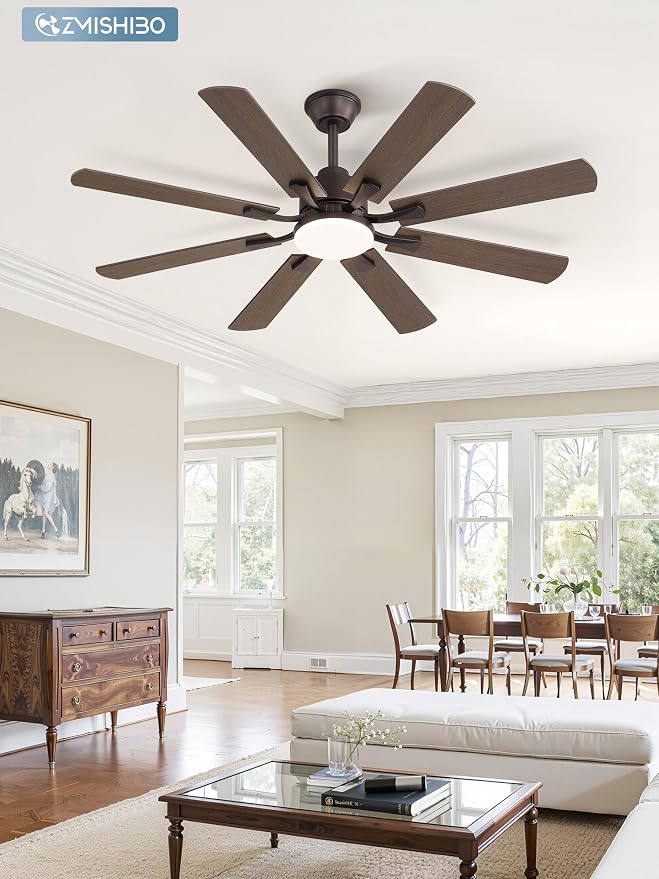 ZMISHIBO 52 inch Ceiling Fan with Light and Remote, 8 Blades Ceiling Fans with 20W LED Light, Quiet DC Motor, 6 Speeds, Stepless CCT & Dimmable, for Bedroom Living Room, Oil Bronze