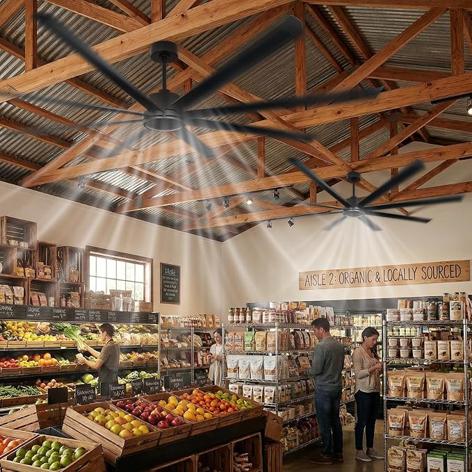84 Inch HVLS Industrial Ceiling Fan, Large Ceiling Fan with Remote Control, 13500 CFM High Airflow Commercial Fan for Garage Gym Shop Warehouse, Quiet DC Motor, 6 Speeds, 8 Aluminum Blades
