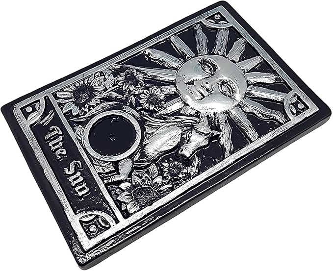Sun Tarot Card Incense Burner – 3.5" x 5" Hand-Painted Holder | Tarot Decor, Meditation Tool, Spiritual Gift | Sun Card Symbolism for Positivity, Clarity & Energy Cleansing