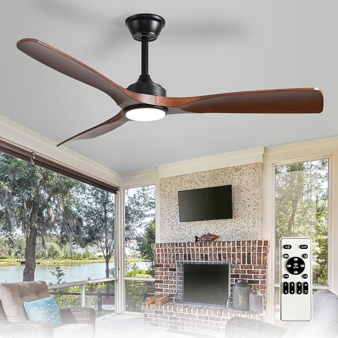 Depuley 52-Inch Ceiling Fan with Light: Walnut 3 Blade Outdoor Fans for Patios - Dimmable Indoor Fan with Remote Control Fandelier Ceiling Fans Ultra Quiet DC Motor Reversible 6 Speed Timer