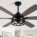 Dawn Whisper 60 Inch Farmhouse Ceiling Fans with Lights and Remote Large Black Caged Rustic Chandelier Ceiling Fan for Bedroom Living Room Quiet and Reversible DC Motor 6 Speeds