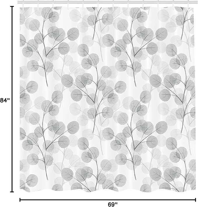 Ambesonne Nature Shower Curtain, Soft Colored Bay Leaf Watercolor Branches Growth Essence Image Print, Cloth Fabric Bathroom Decor Set with Hooks, 69" W x 84" L, Grey White