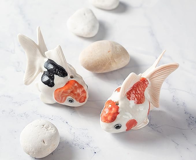 2½" White Red Orange Goldfish Fish Elegant Ceramic Incense Stick Holder Artistic Collectible Figurine for Adult Collectors Sophisticated Accent Gift Handcrafted Porcelain Home Decor