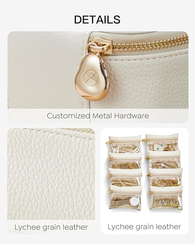 VLANDO Jewelry Travel Case,Travel Jewelry Organizer with Clear Velvet Jewelry Bags Zipper Pouch for Women Girl Gift- 8Pcs White